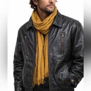 NWOT Men’s Genuine Leather Bomber Black Jacket M – Italian Stone™ Design